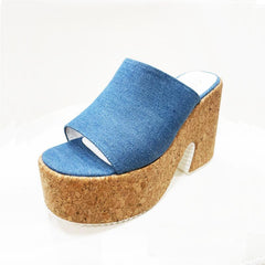 Denim Platform Slide Sandals Newgew