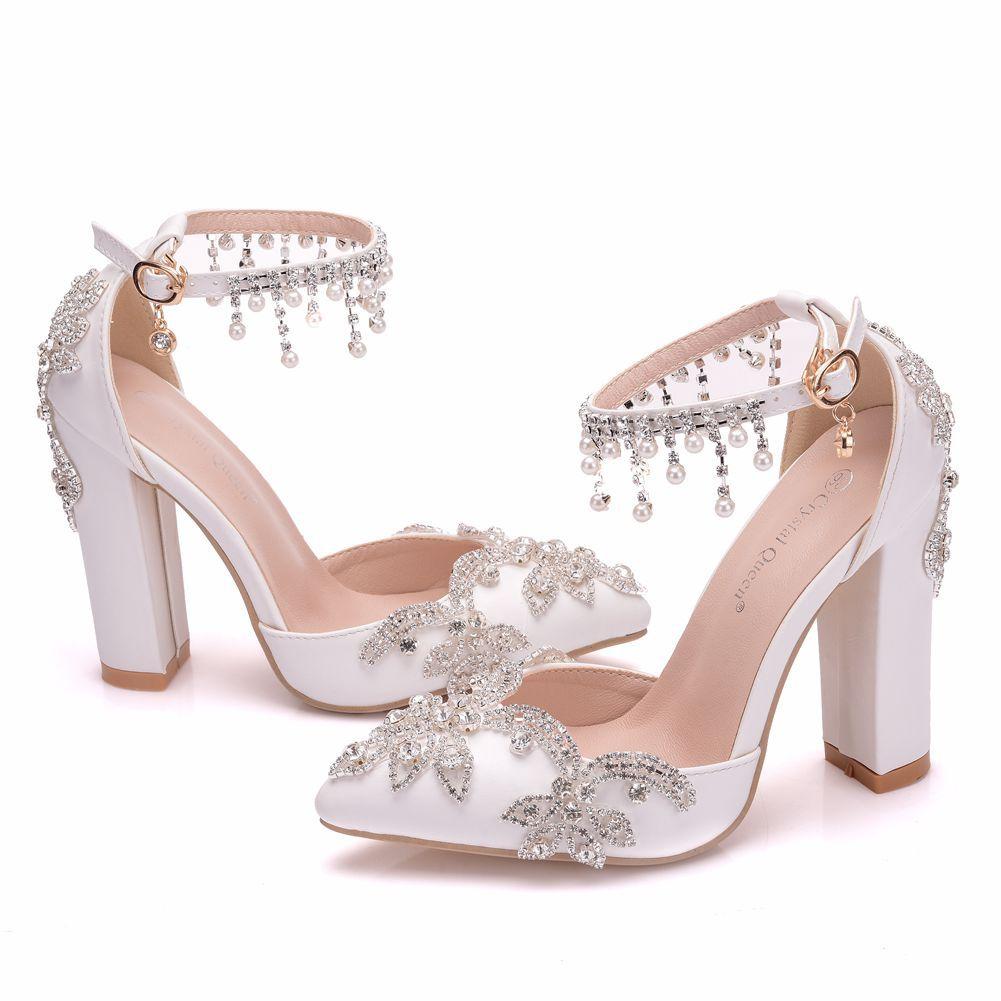 Pointed Crystal Thick Heels Newgew