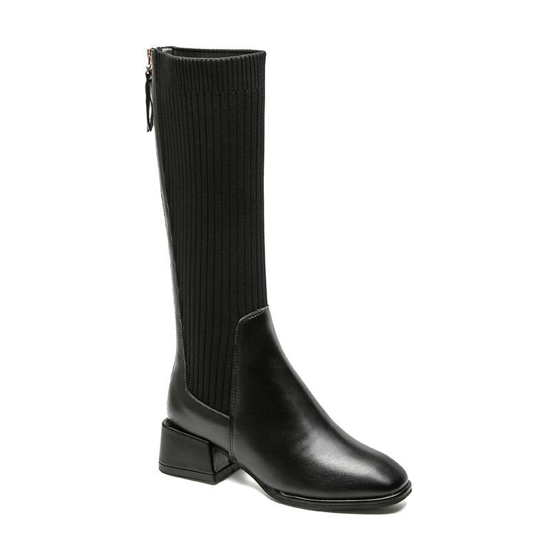 Square Toe chunky heeled long sock boots Newgew
