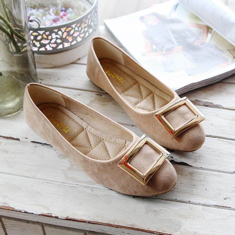 Buckle Decor Suede Ballet Flats Newgew
