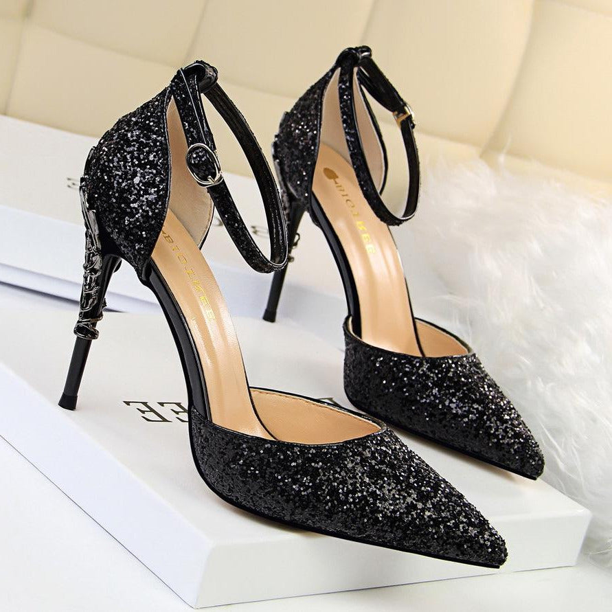 Glitter Point Toe Ankle Strap Sandals Newgew