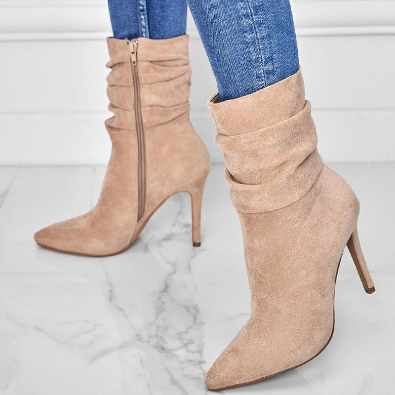 Point Toe Heeled Suede Boots Newgew