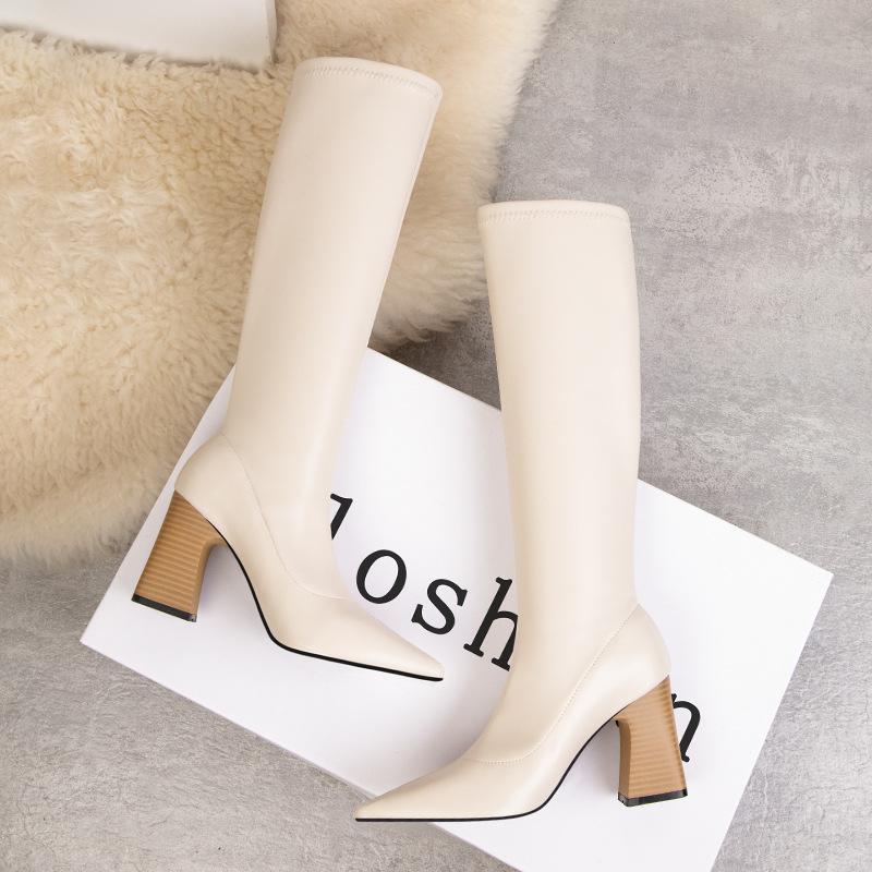 Pointed Toe Chunky Heel Elastic Boots Newgew