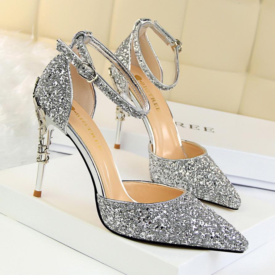 Glitter Point Toe Ankle Strap Sandals Newgew