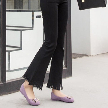 Buckle Decor Suede Ballet Flats Newgew