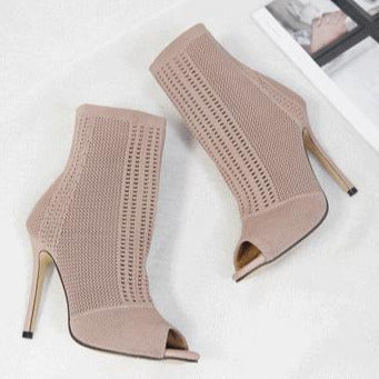 Peep Toe Cutout Stiletto Sock Boots Newgew