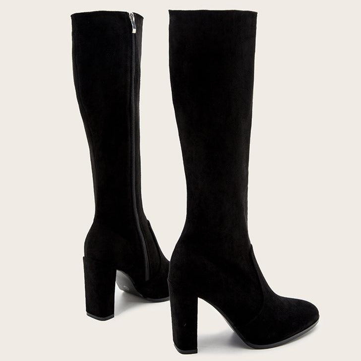Chunky High heeled Retro Side Zip Over Knees Boots Newgew