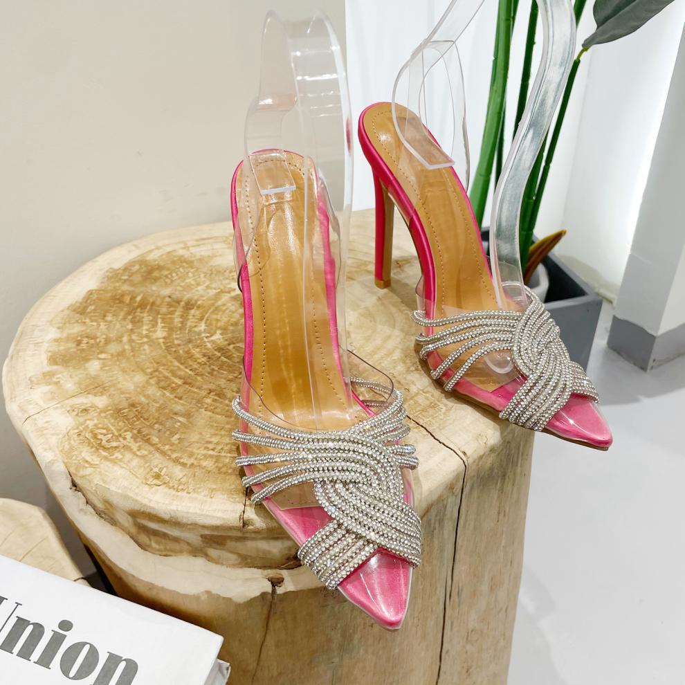 NewRhinestone Woven High Heel Pointed Toe Toots Newgew
