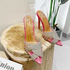 NewRhinestone Woven High Heel Pointed Toe Toots Newgew