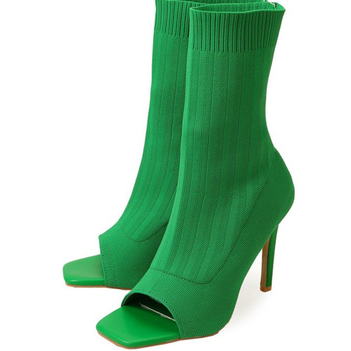 Knitted Wool Peep-toe High-heeled Boots Newgew