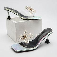 Faux Pearl Decor Heeled Sandals Newgew