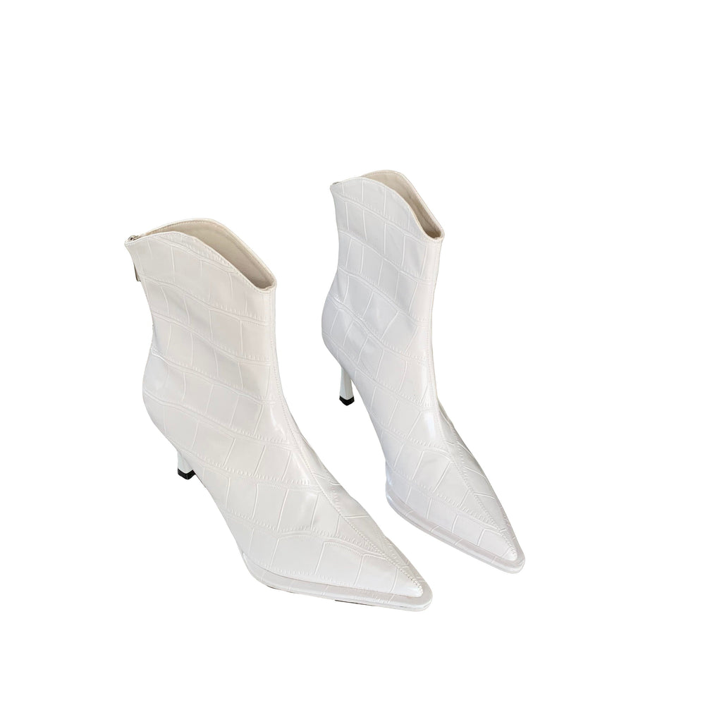 Stone Pattern Pointed Toe Back Zipper Fine High Heeled Boots Newgew