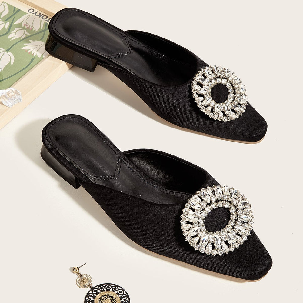 Rhinestone Buckle Square Toe Flat Newgew