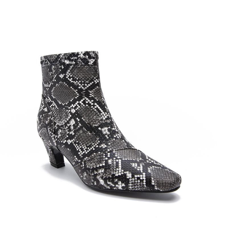 Pointed Toe Chunky Heel Snake Print Low Boots Newgew