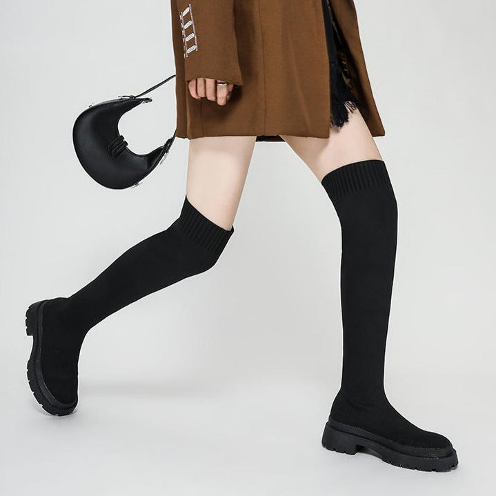 Thick-soled Knee-high Sock Boots Newgew