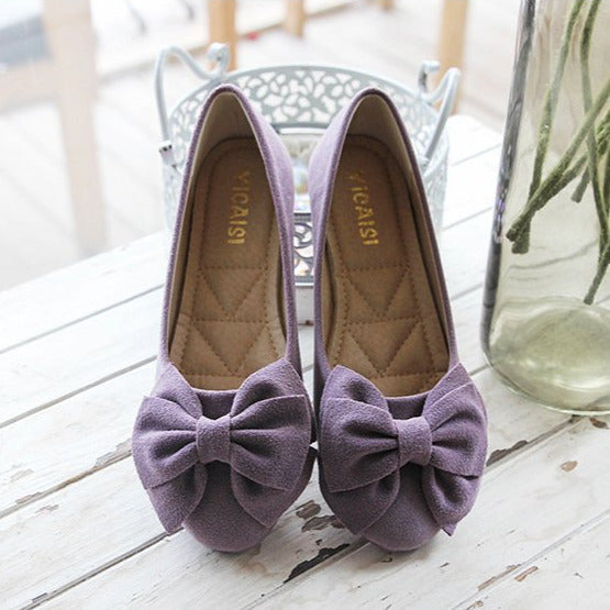 Bow Decor Suede Ballet Flats Newgew