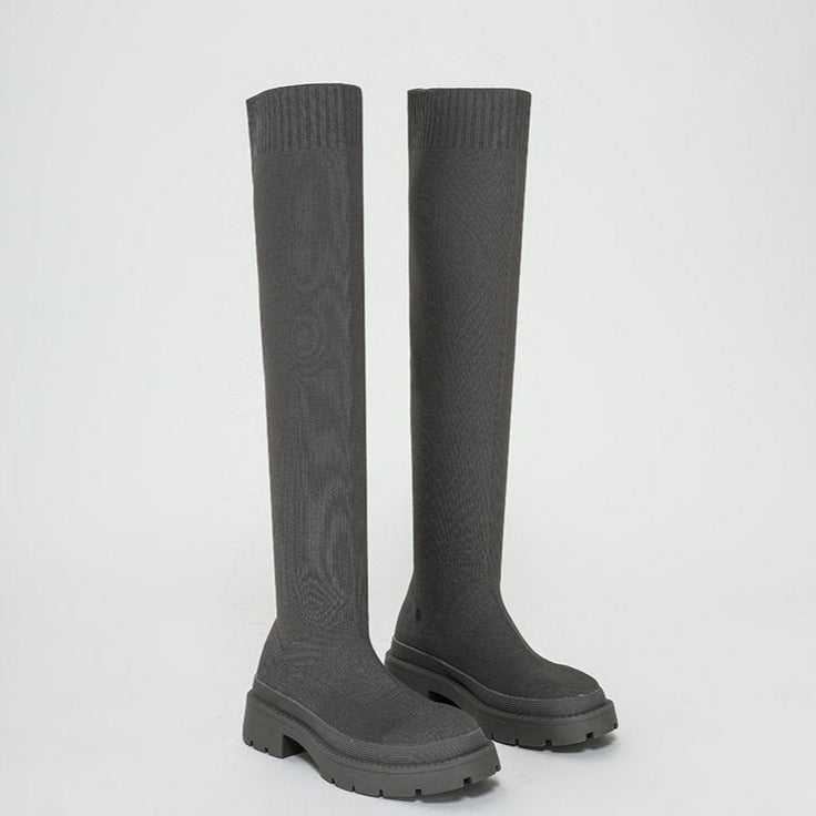 Thick-soled Knee-high Sock Boots Newgew