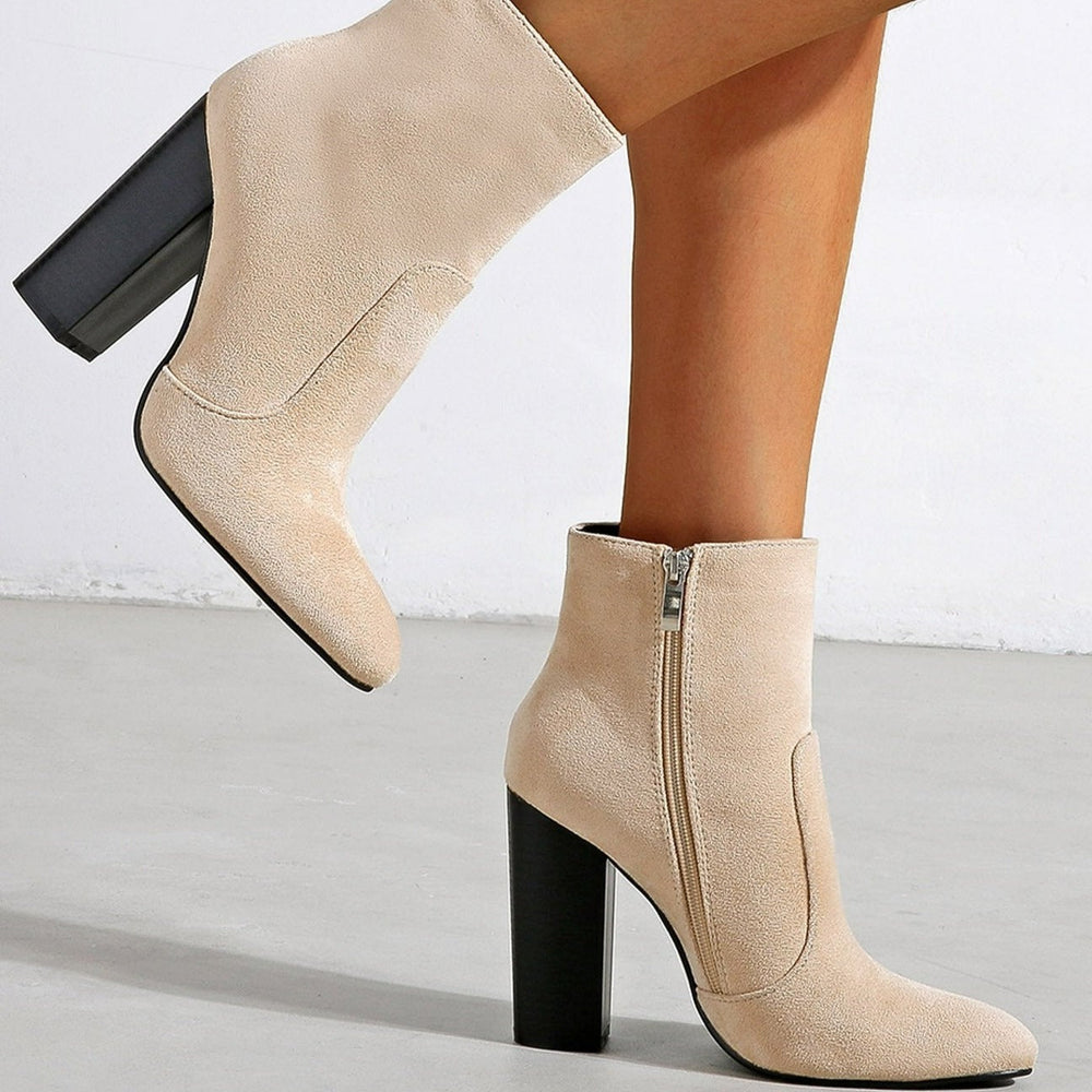 NewThick High Heeled Round Toe Suede Boots Women Newgew