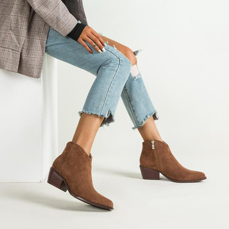 Retro Thick Heeled Side Zipper Boots Newgew
