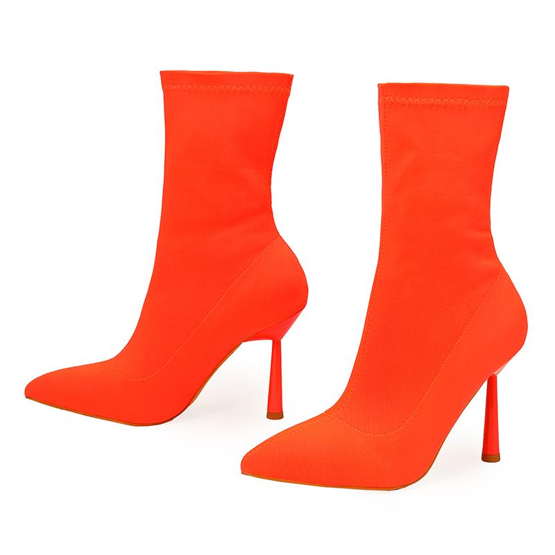 Point Toe Stiletto Heel Satin Sock Ankle Boots Minimalist Pointed Toe Stiletto Boots Newgew