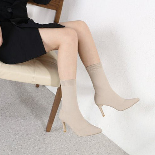 Fashionable Pointed Toe Stiletto Sock Boots Newgew