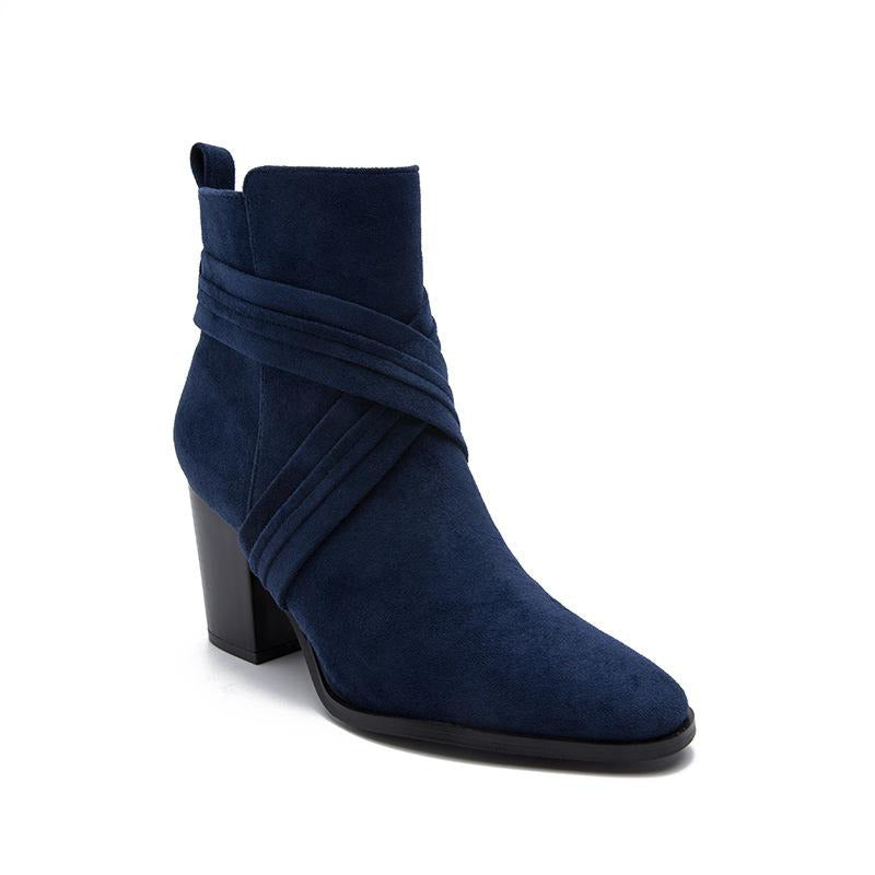 Suede Thick Heeled Side Zipper Boots Newgew
