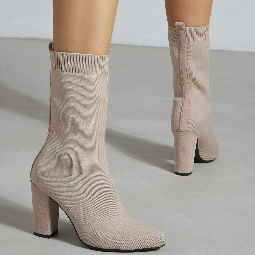 Pointed Toe Chunky Heel Sock Boots Newgew