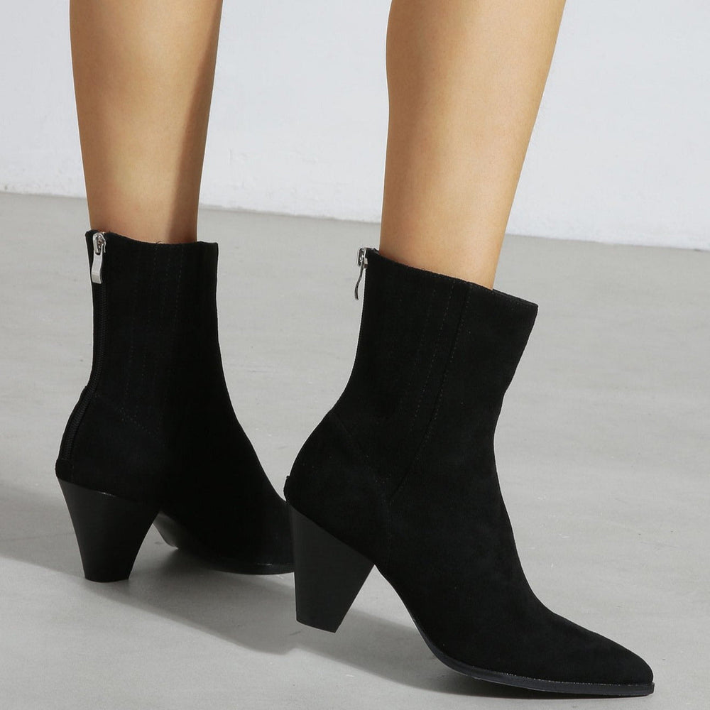 Pointed Toe Thick Heeled Short Boots Newgew