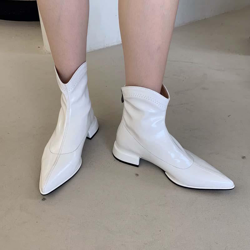 Pointed Toe Flat Patent Leather Boots Newgew
