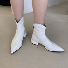 Pointed Toe Flat Patent Leather Boots Newgew