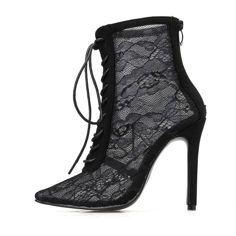 NewMid-calf Pointed Toe Thin Heel Mesh Boots Newgew