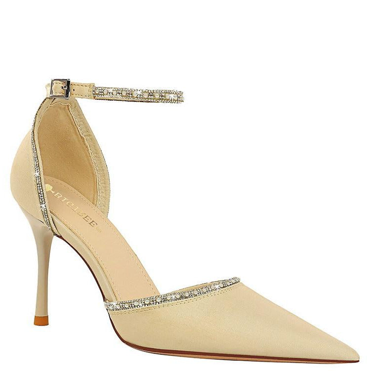 Pointed Toe Hollow Rhinestone Elements High Heels Newgew