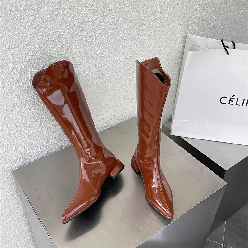 Pointed Toe Chunky Heel Knight Boots Newgew