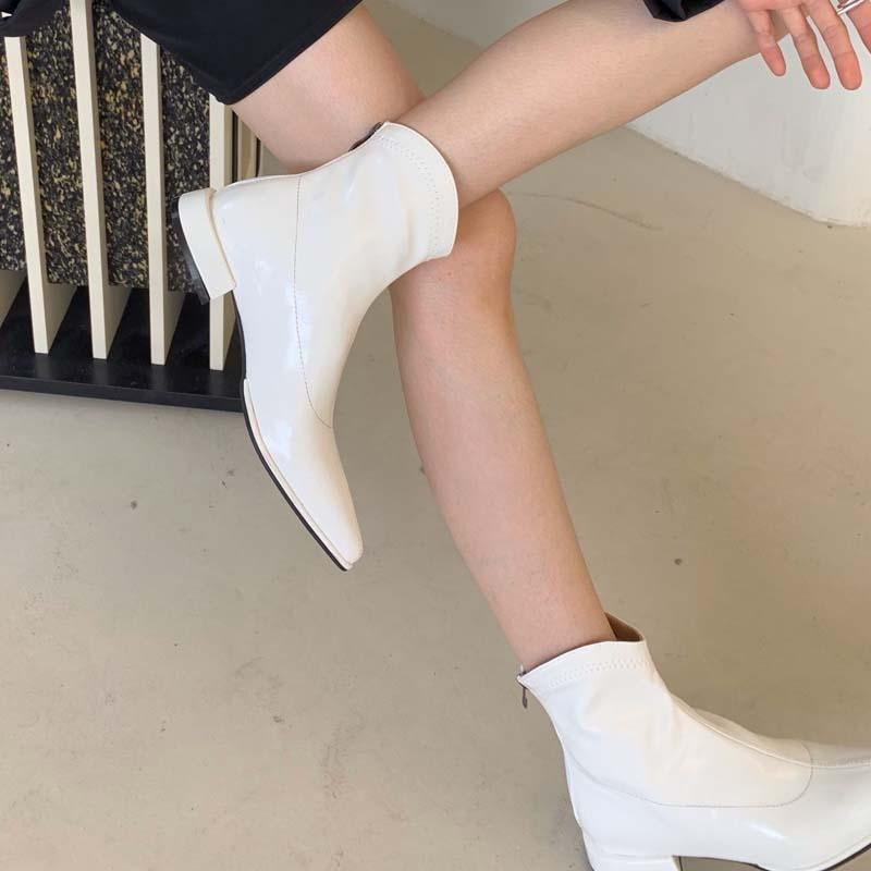 Pointed Toe Flat Patent Leather Boots Newgew