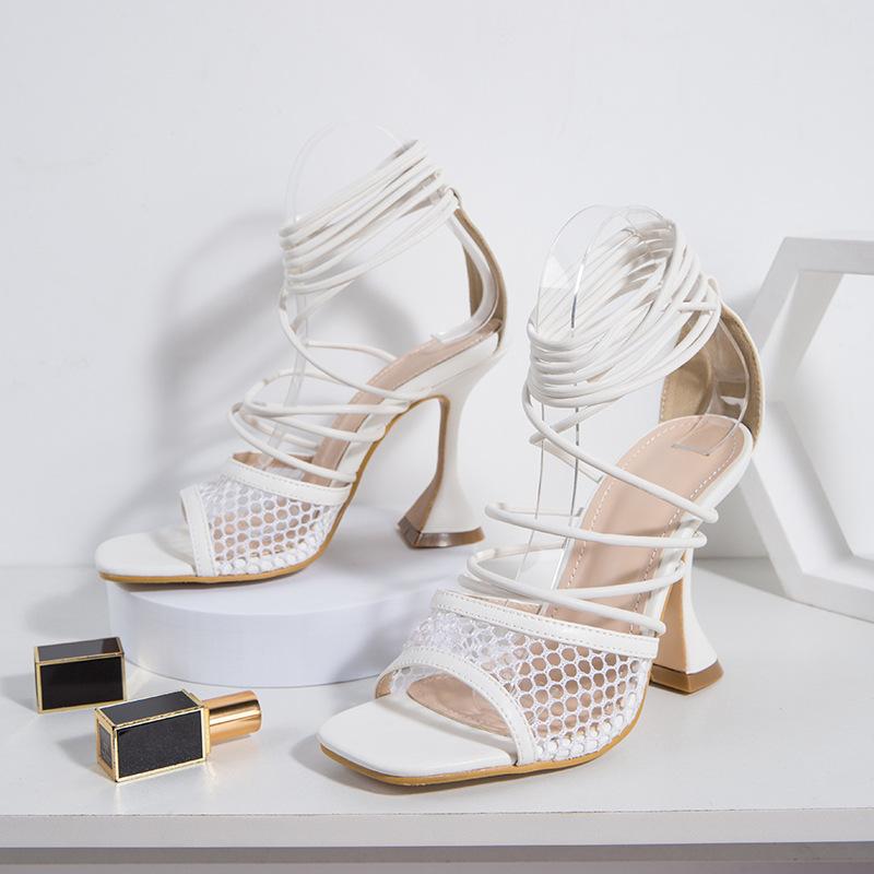 Hollow Out Tie Leg Design Stiletto Heeled Sandals Newgew