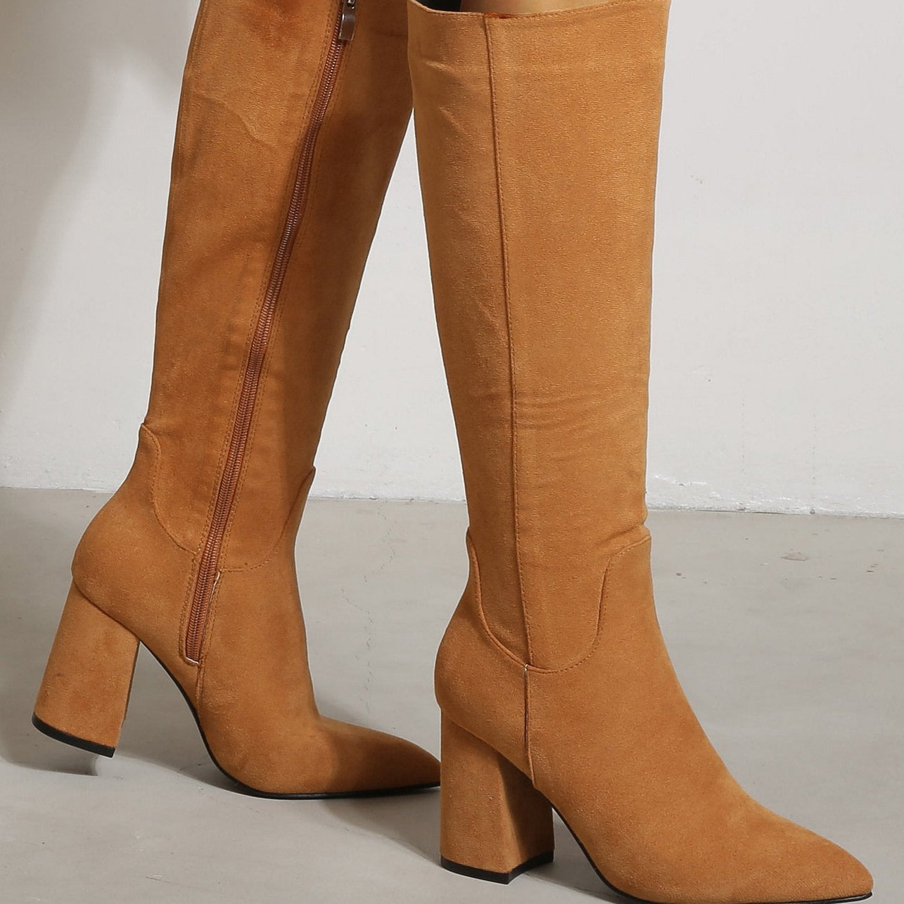 Chunky Heels Pointed Toes High Suede Boots Newgew