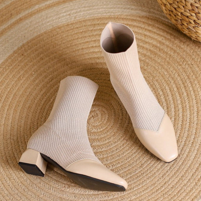 Chunky Heels Knit Stretch Sock Boots Newgew