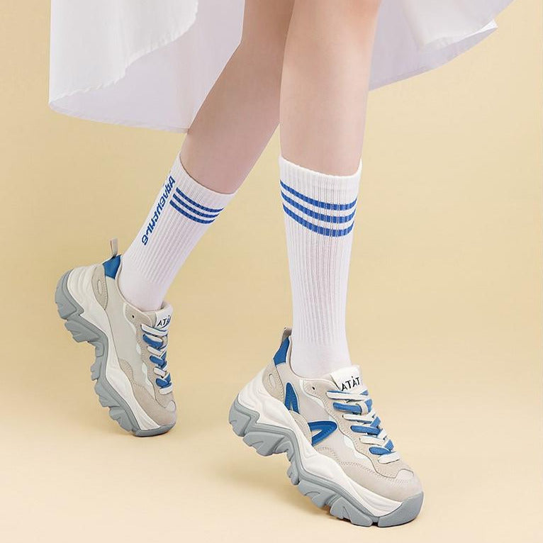 Front Lace-up Clashing Thick-soled Sneakers Newgew