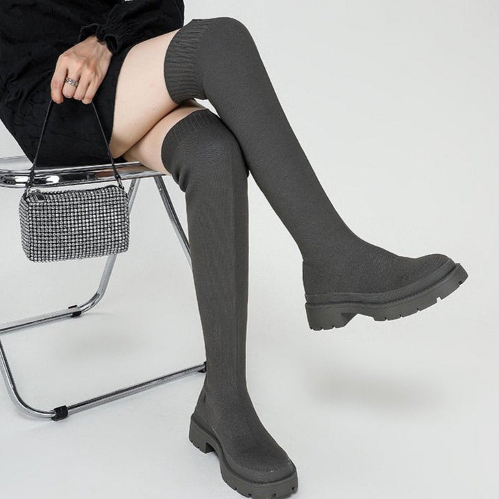 Thick-soled Knee-high Sock Boots Newgew