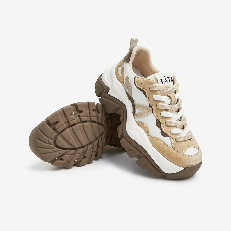 Front Lace-up Clashing Thick-soled Sneakers Newgew