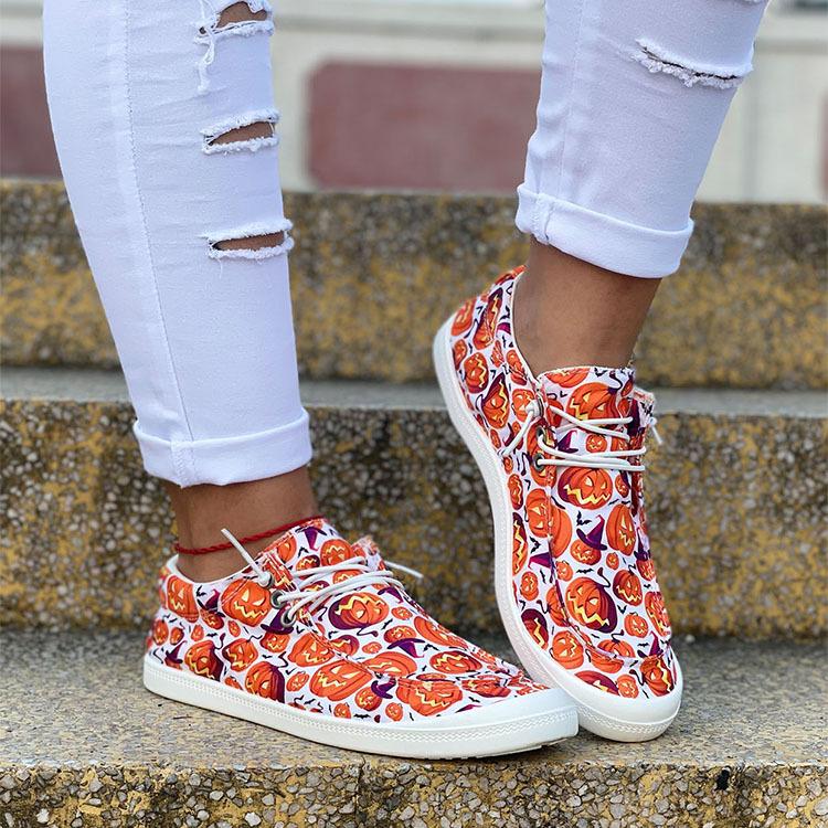 Halloween Pumpkin Flat Casual Sneakers Newgew