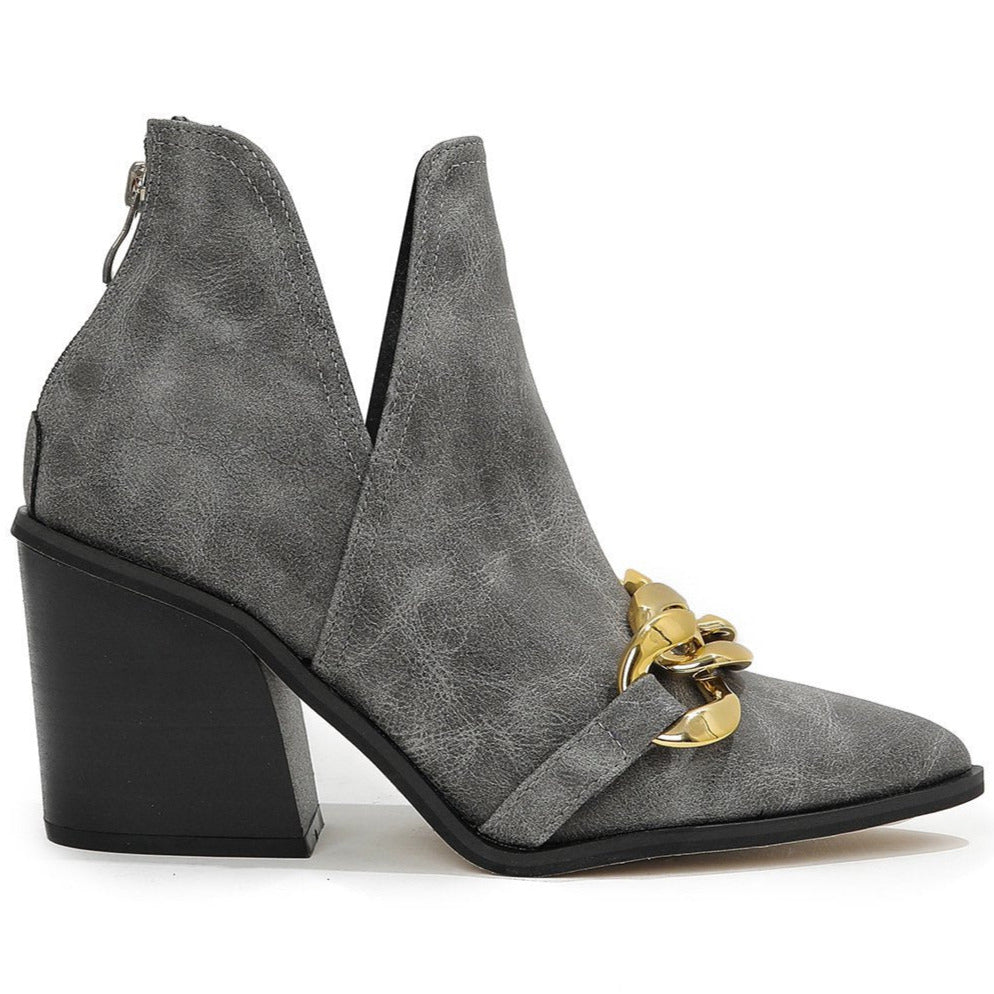 Chunky Heel Pointed Toe Chain Boots Newgew