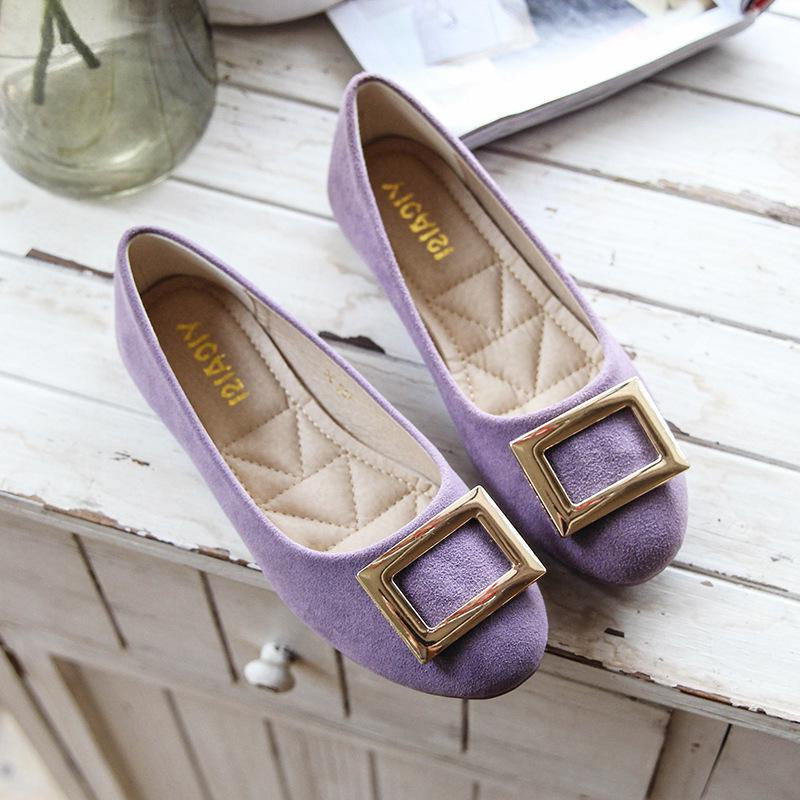 Buckle Decor Suede Ballet Flats Newgew