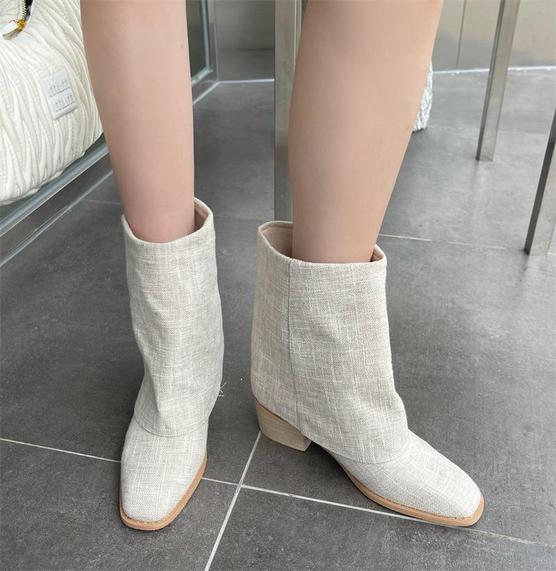 Ruffled Sleeve Linen Boots Newgew