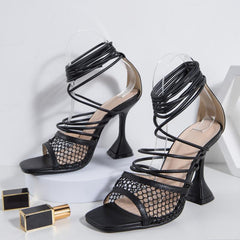 Hollow Out Tie Leg Design Stiletto Heeled Sandals Newgew