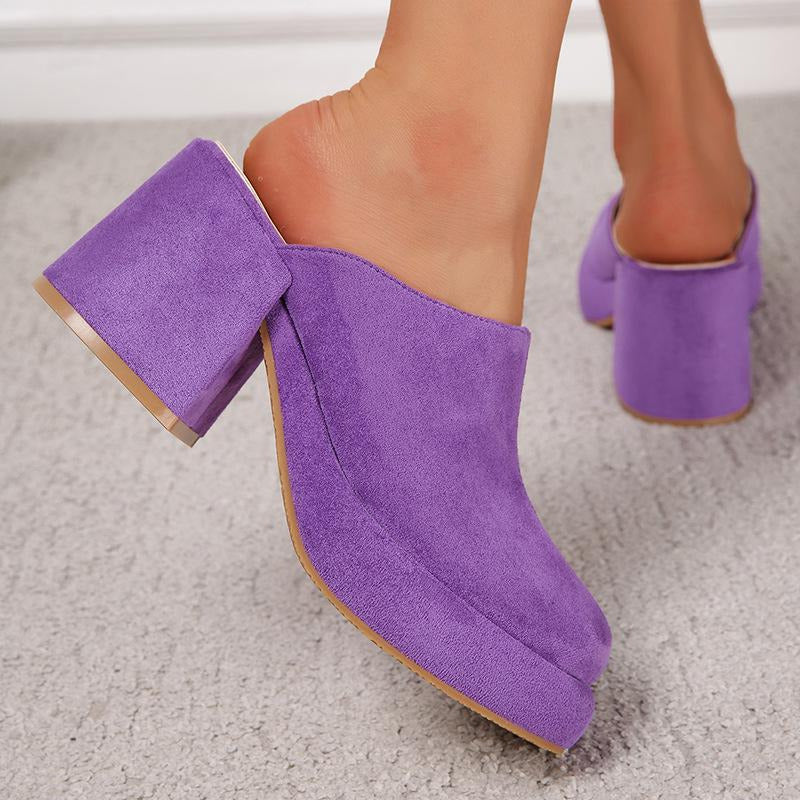 Suede Chunky Mules Heeled Pumps Newgew