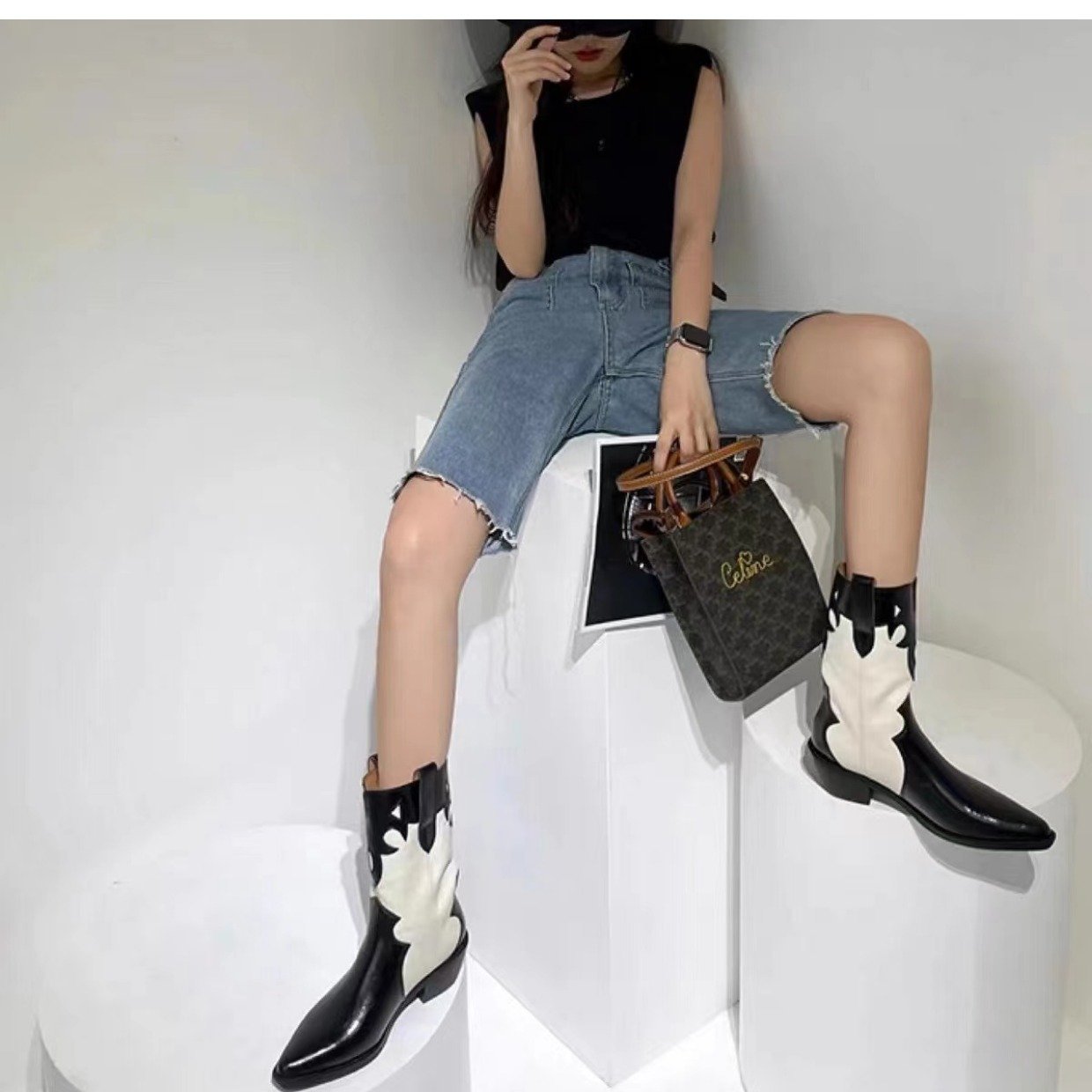 Retro Pointed Toe High Heel Western Cowboy Boots Newgew