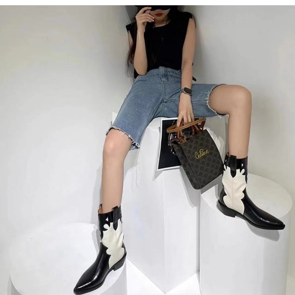 Retro Pointed Toe High Heel Western Cowboy Boots Newgew