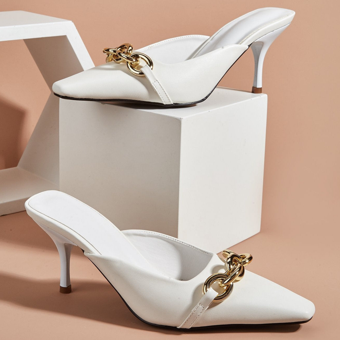 Metal Chain Buckle Fine Heeled High Heels Newgew