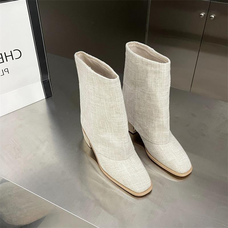 Ruffled Sleeve Linen Boots Newgew